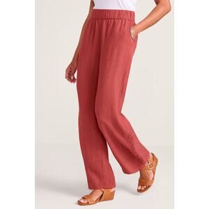 Soft Surroundings Oceo Crinkle Gauze Wide-Leg Pants Womens Medium Orange Boho